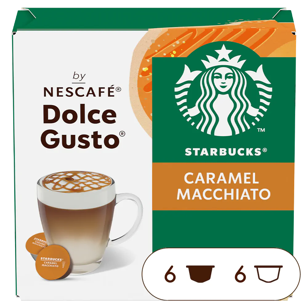 Caja de 12 cápsulas Starbucks® Caramel Macchiato 12 Cápsulas de NESCAFÉ Dolce Gusto Caja de 12 cápsulas Starbucks® Caramel Macchiato 12 Cápsulas de NESCAFÉ Dolce Gusto